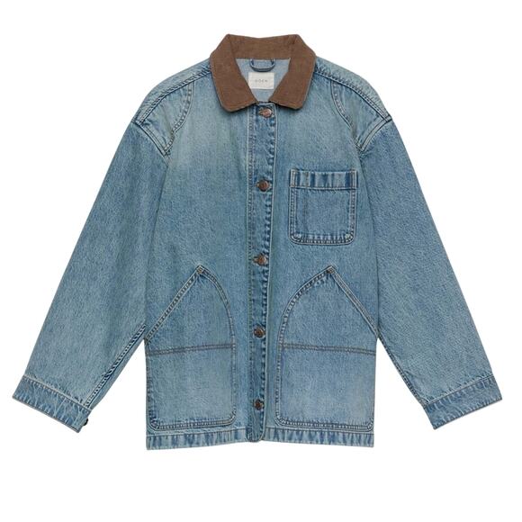 NWT Doen Pascual Cotton Denim Jean Corduroy Collar Barn Jacket Deveraux Wash - Picture 7 of 7